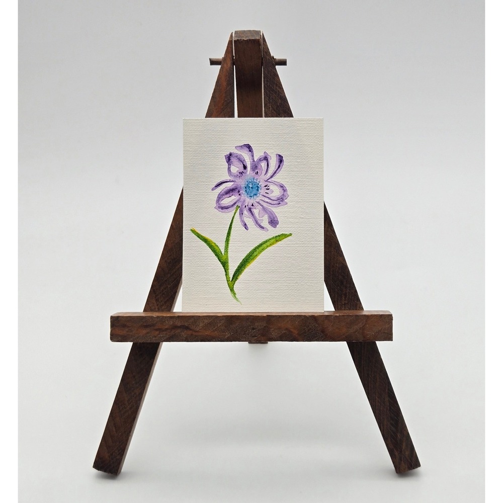 ACEO Original Art Purple and Blue Flower Watercolor Painting